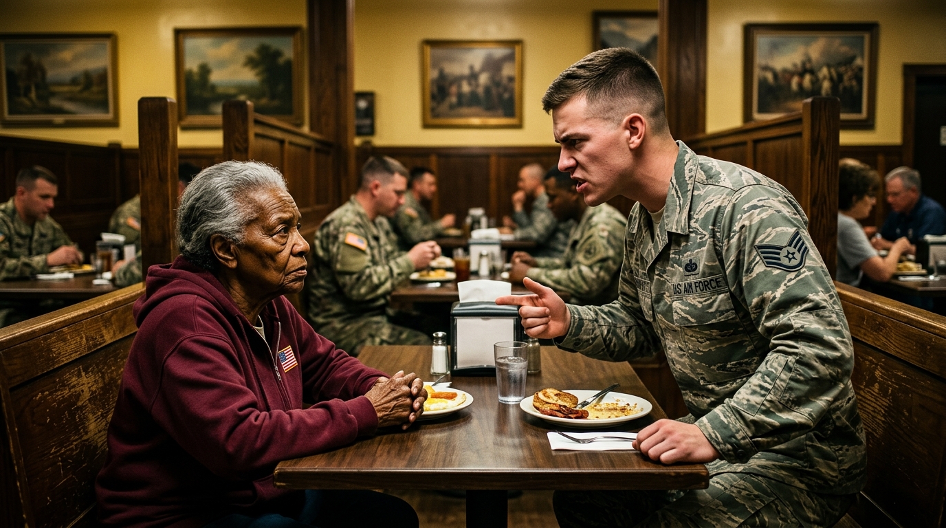 😡 Egy katona megpróbált megzavarni egy idős hölgyet, miközben az ételére várt, de nem tudta, hogy a nő egy magas rangú nyugdíjas katona. Milyen leckét tanítanál neki?