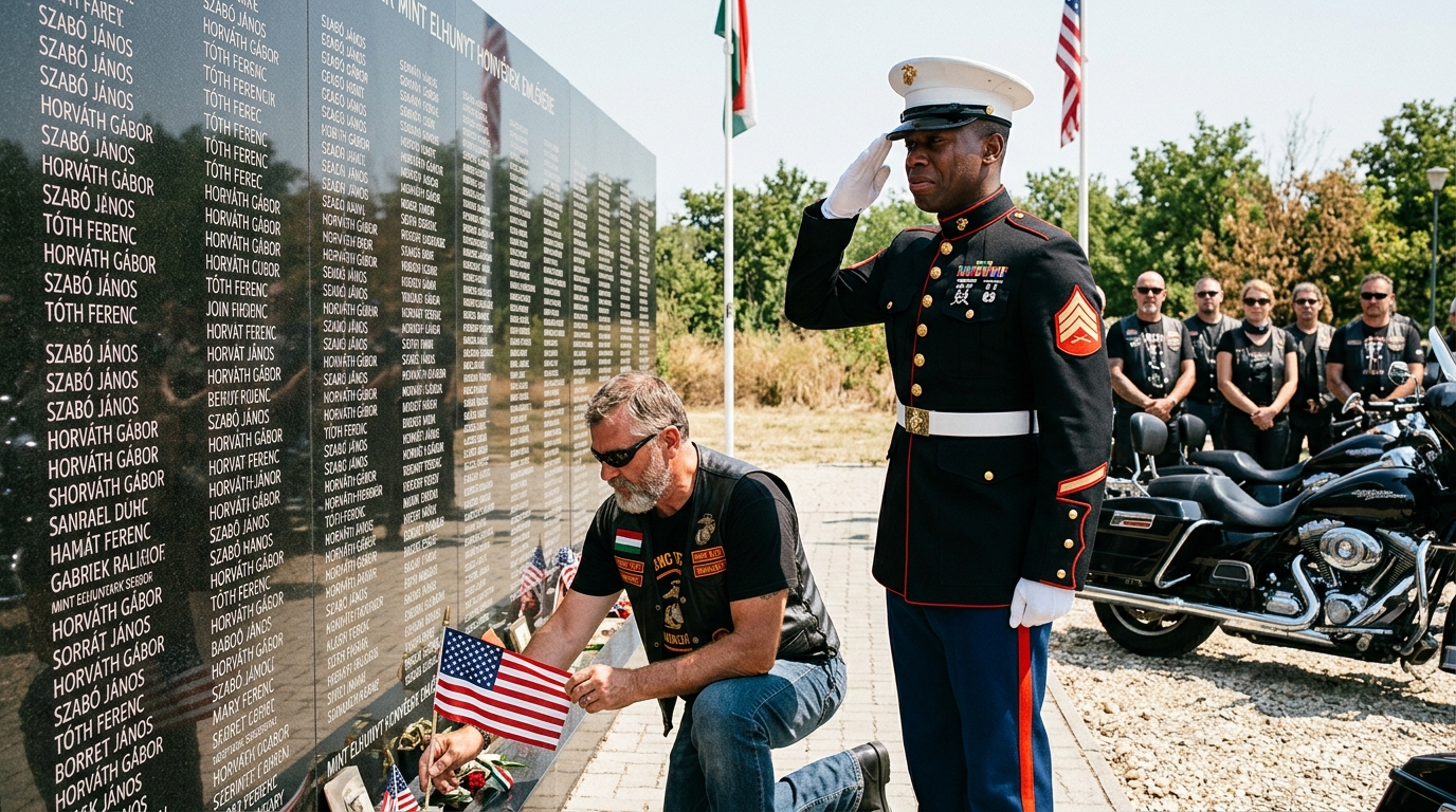 Egy sérült tengerészgyalogos 3 órán át tisztelgett – aztán megérkeztek a motorosok, és megtették az elképzelhetetlent. Három óra. A nap kalapácsként vert rá – könyörtelenül, kérlelhetetlenül, könyörtelenül. Tim Chambers őrmester, a sérült tengerészgyalogos, aki mereven állt az út közepén, számára a világ két dologra szűkült: a lüktető, szüntelen fájdalomra sérült lábában… és a merev, égő feszültségre felemelt jobb karjában. Díszes egyenruhája átázott az izzadságtól, erősen tapadt a testéhez. Minden izma tiltakozva sikoltott, könyörgött neki, hogy hagyja abba. De ő nem volt hajlandó. Nem akart megtörni.