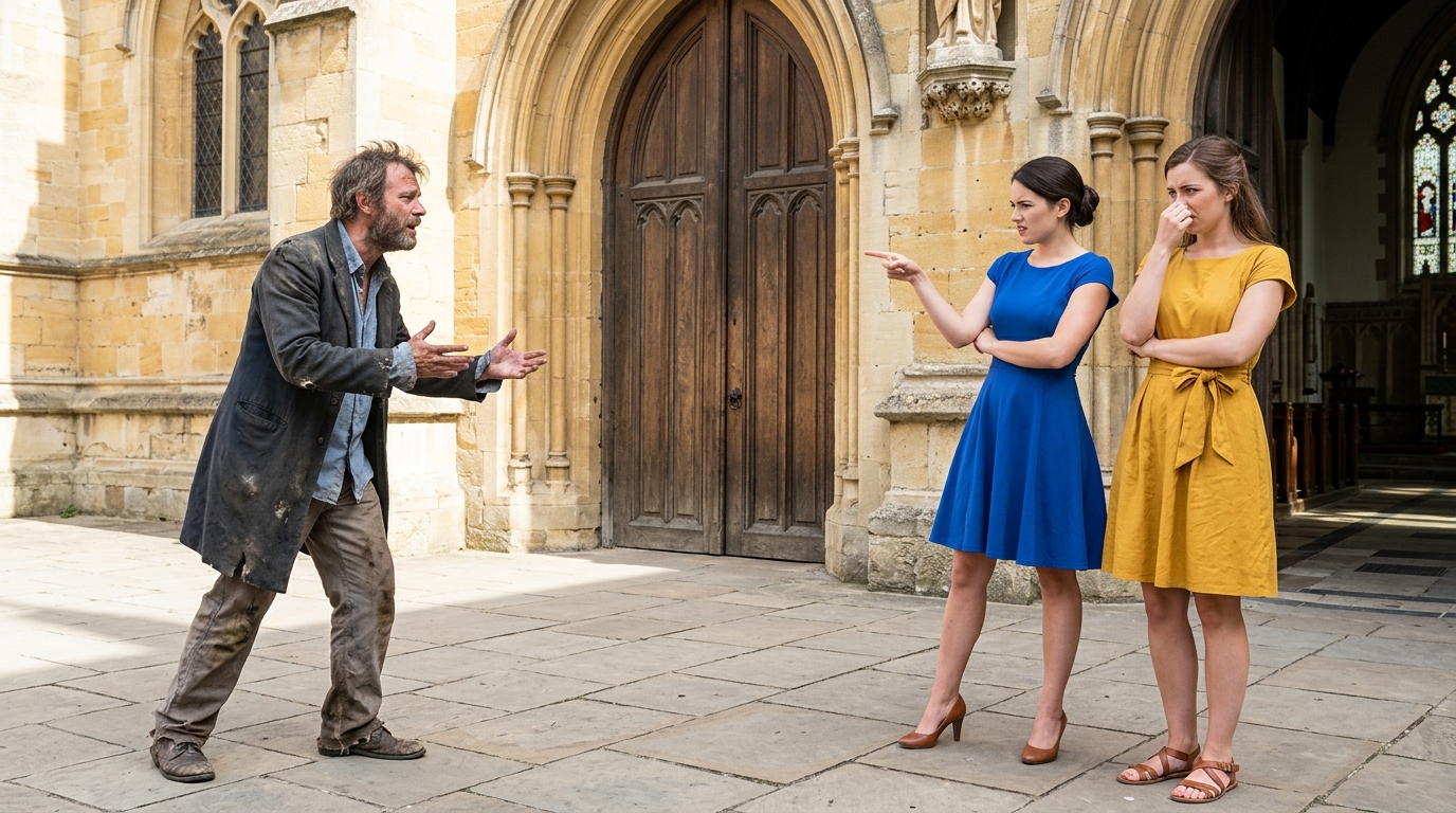“VAN EGY TITKOM ELŐTTÜK” 😱 Egy férfi beszélni akart a pappal, de pár nő megakadályozta. Amikor sikerült beszélnie a pappal, elmondta neki, hogy van egy titka előttük. Szerinted mi lesz az?