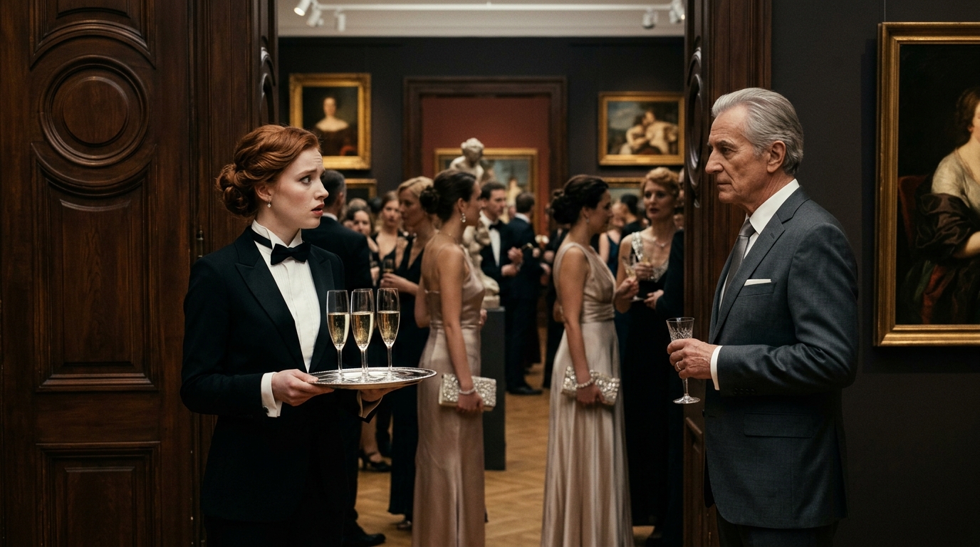 Éppen egy galériában szolgáltam fel pezsgőt, amikor megláttam. Egy festmény, amit 6 éves koromban festettem. Ár: 150 000 dollár. – Uram, ez a festmény az enyém – mondtam. – Lehetetlen – nevetett a galériatulajdonos. Kihívta a biztonságiakat, hogy rúgjanak ki. De elfelejtette ellenőrizni a titkos üzenetet a vászon hátulján.  Egy kristályfuvola remegett a tálcámon abban a pillanatban, amikor megláttam a festmény alatt tiszta talpas betűtípussal nyomtatott számot – 150 000 dollár.  Duncan Galéria. Upper East Side. Az a fajta hely, ahol az emberek nem nézik az árcédulákat, hacsak nem kettő között döntenek.  A mosolyom megmaradt. Ez az egyenruha része. Amikor ilyen helyiségeket szolgálsz fel, az arcod nem hozzád tartozik – a helyiséghez tartozik.