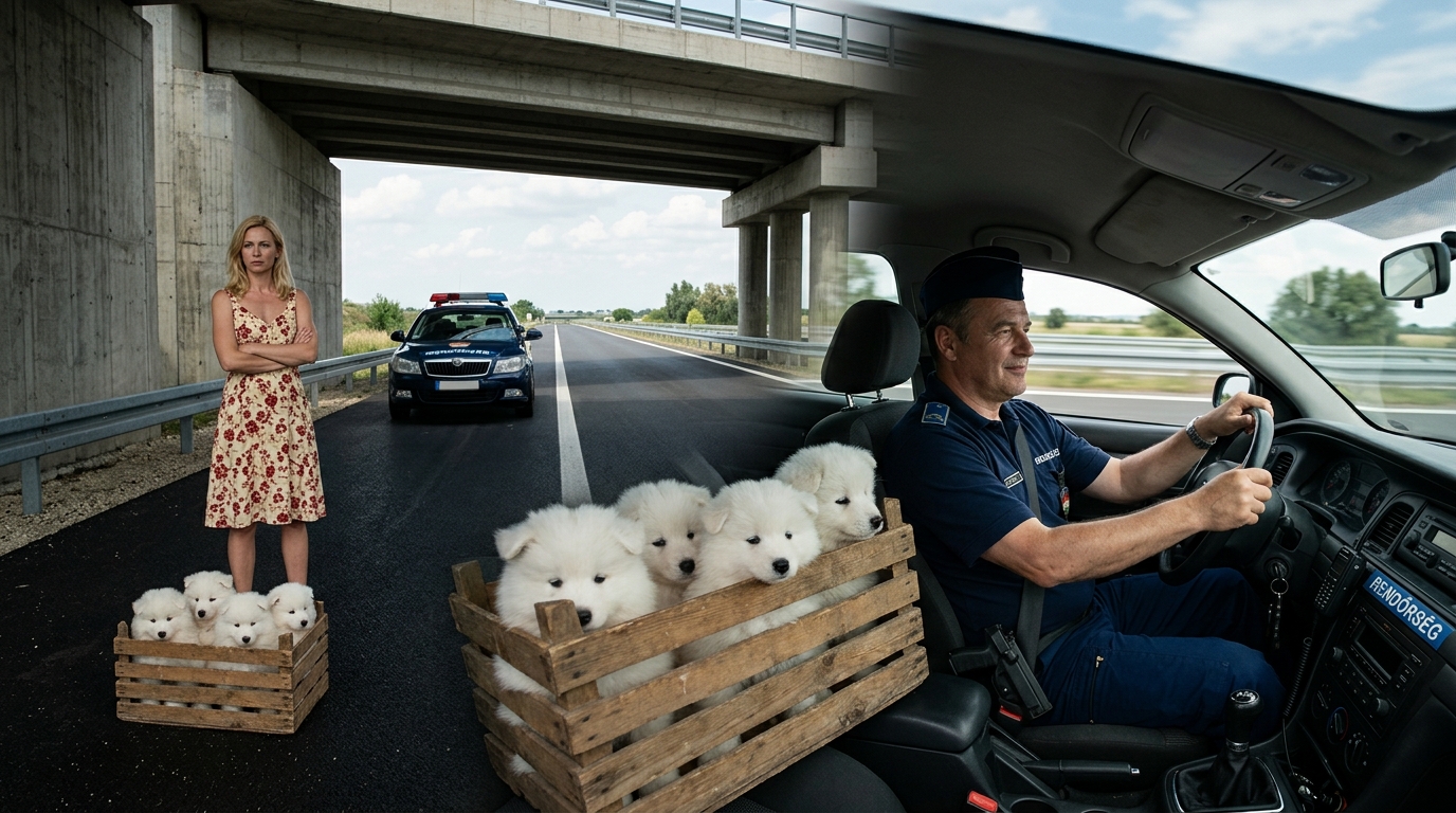 😡 Otthagyta a kiskutyákat az autópályán, de egy rendőr mindent látott és a megmentésére sietett. Szerinted mit fog tenni a rendőr a nővel?