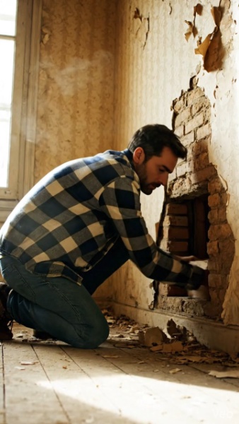 Un homme a acheté une vieille maison à une femme âgée — lorsqu’il a retiré le papier peint, il s’est figé de stupeur.