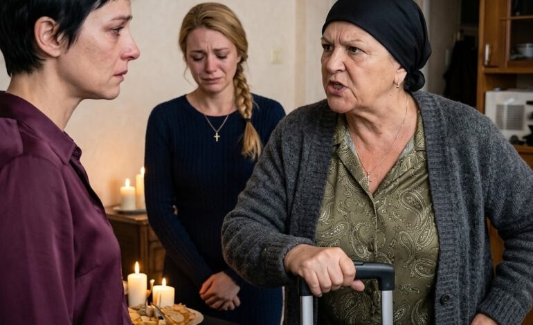 Ma belle-mère est venue au dîner funéraire de ma mère avec une valise — et s’est tenue au milieu de la pièce et a dit quelque chose, puis un silence oppressant s’est installé