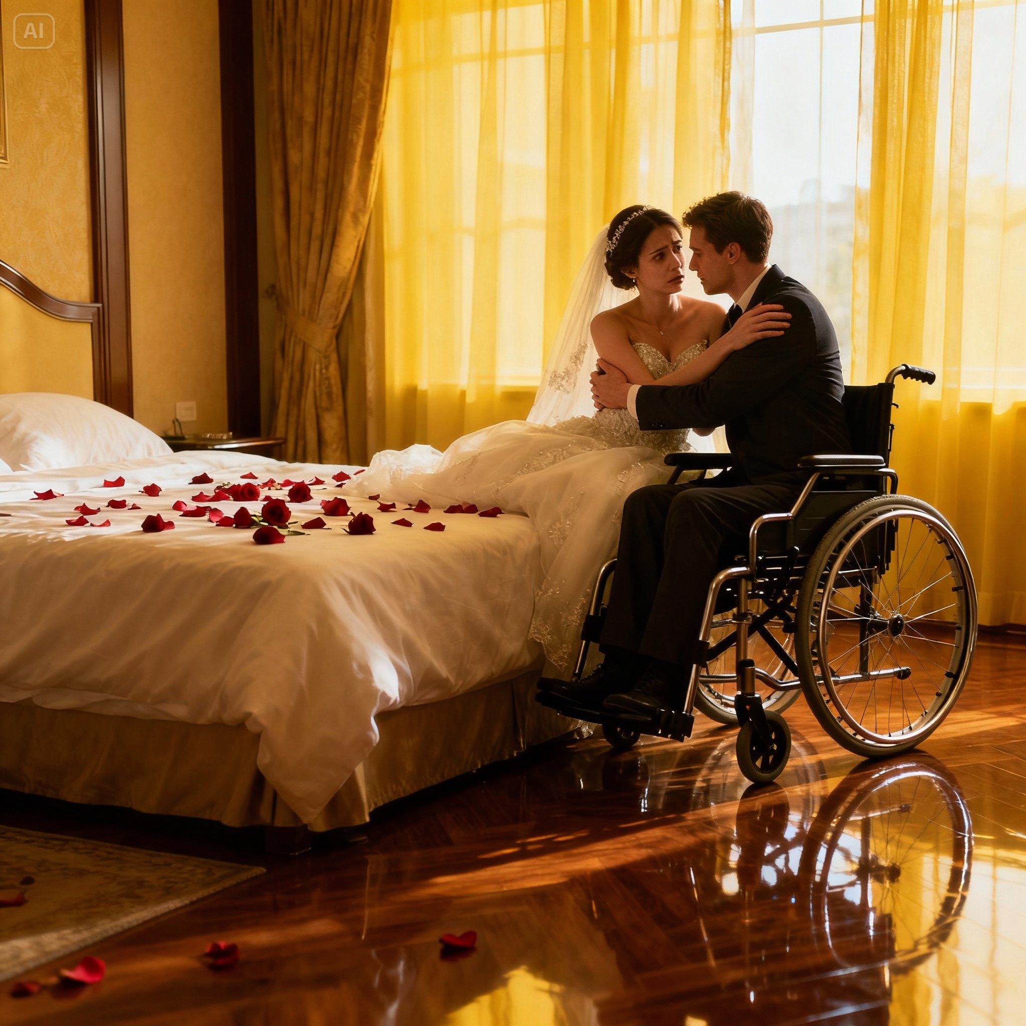 We Fell on Our Wedding Night — and That’s When I Realized My ‘Disabled’ Husband Was Hiding a Devastating Secret….The room smelled faintly of vanilla and roses — the kind my mother used to grow in her garden. Outside, the spring rain whispered against the windowpane, a quiet rhythm to the chaos in my chest. I was now Mrs. Claire Evans.
