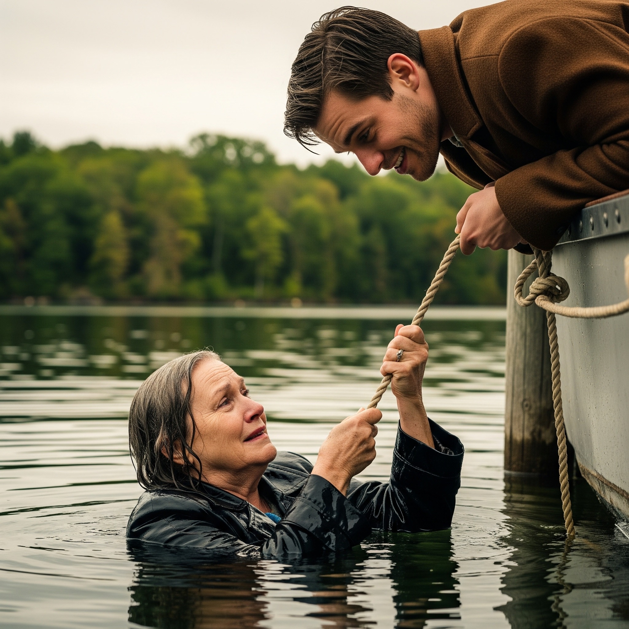 My grandson shoved me off the dock, laughing as I struggled under the water. “Stop exaggerating!” my daughter-in-law scoffed when I crawled out, gasping. To them, I was just a frail old woman—useful only for my money, too weak to resist. So I let them believe it. I acted forgetful, clumsy, confused. I overheard them whispering about sending me to a nursing home, calling me a burden. What they didn’t know was that I was recording every word, every insult. By the time they realized my accounts were empty, they panicked and called the police. But the file of evidence I left behind made sure their nightmare was only beginning…..