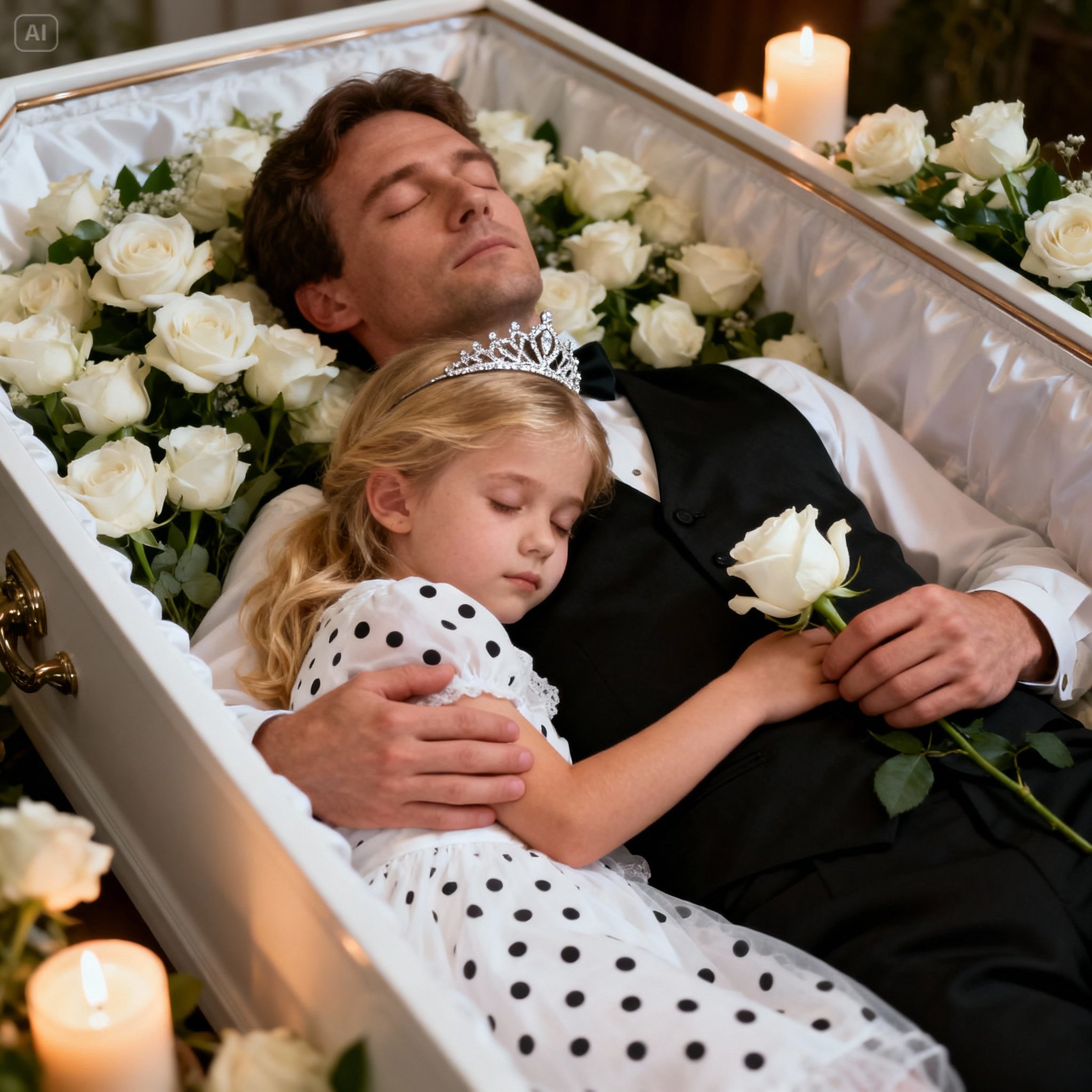 During my father’s wake, my 8-year-old sister remained by his coffin without speaking. We assumed grief had locked her away inside herself—until that night, when she lay beside him, and what happened next stunned us all…