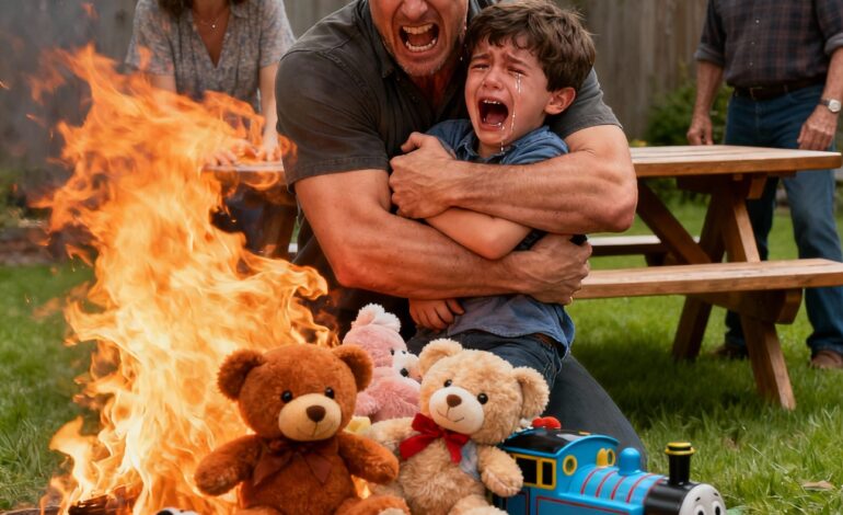 At the family BBQ, I went still, watching my son’s toys melt in the fire pit. My brother’s laughter cut through the smoke. “He needs to toughen up,” he said, throwing another toy into the flames. I didn’t shout or curse. I just pulled my son into my arms, held him close, and walked away without a sound.