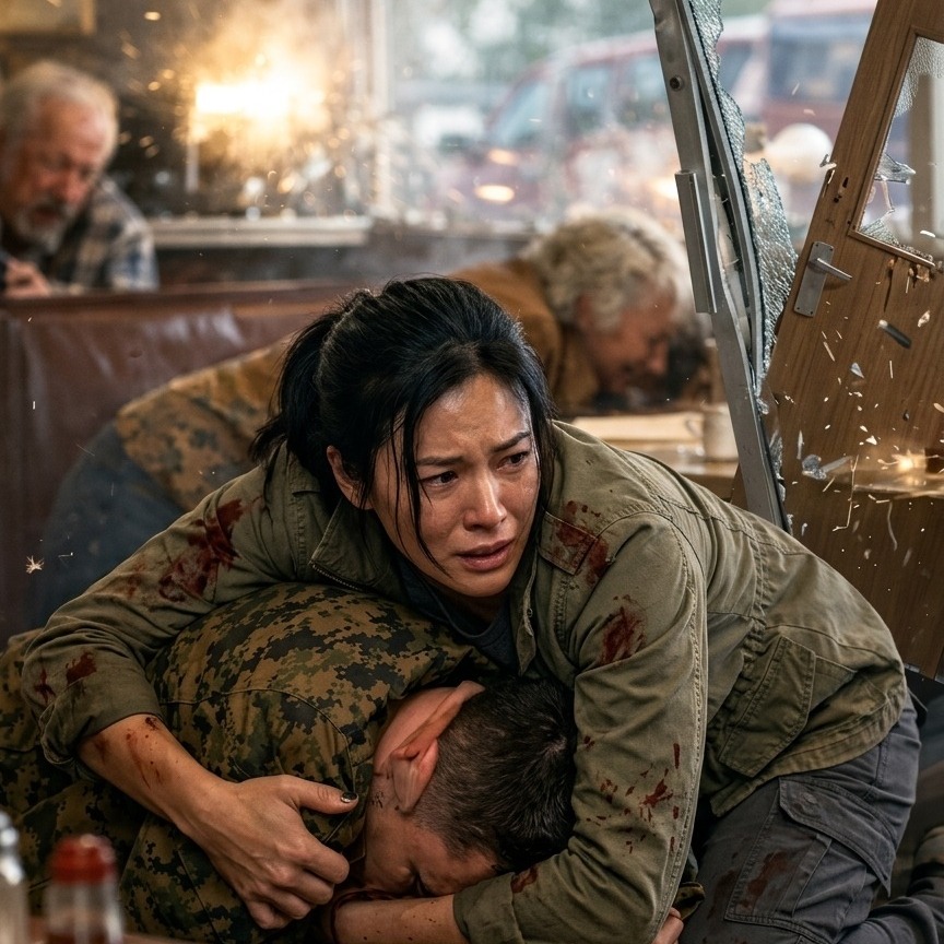 她只想在急診室值完班後安靜地喝杯咖啡，那天她失去了一位三個孩子的父親——但當槍聲響起，席捲了這家小鎮餐館時，她奮不顧身地撲向一位年輕的海軍陸戰隊員，這一幕讓所有人都意識到，這並非她第一次直面死亡。