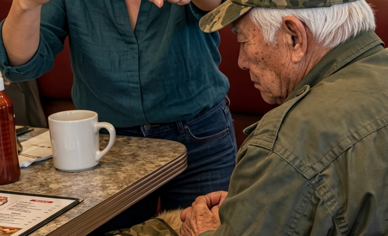 她大聲斥責那位老兵的服務犬“骯髒”，並威脅要打電話給衛生部門——但她萬萬沒想到，在她身後緩緩起身的那位退役海軍陸戰隊員會揭示那位老兵的服務犬為何能贏得餐桌上的位置。