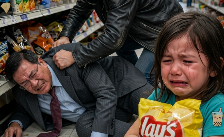 在一個安靜的午後，一家雜貨店裡，一個身穿皮背心的摩托車手突然將一名男子撞倒在七號過道的瓷磚地上，當時一個瑟瑟發抖的小女孩就在旁邊——幾秒鐘之內，整個商店的人都對他群起而攻之……直到小女孩輕聲說出三個字，一切都改變了。