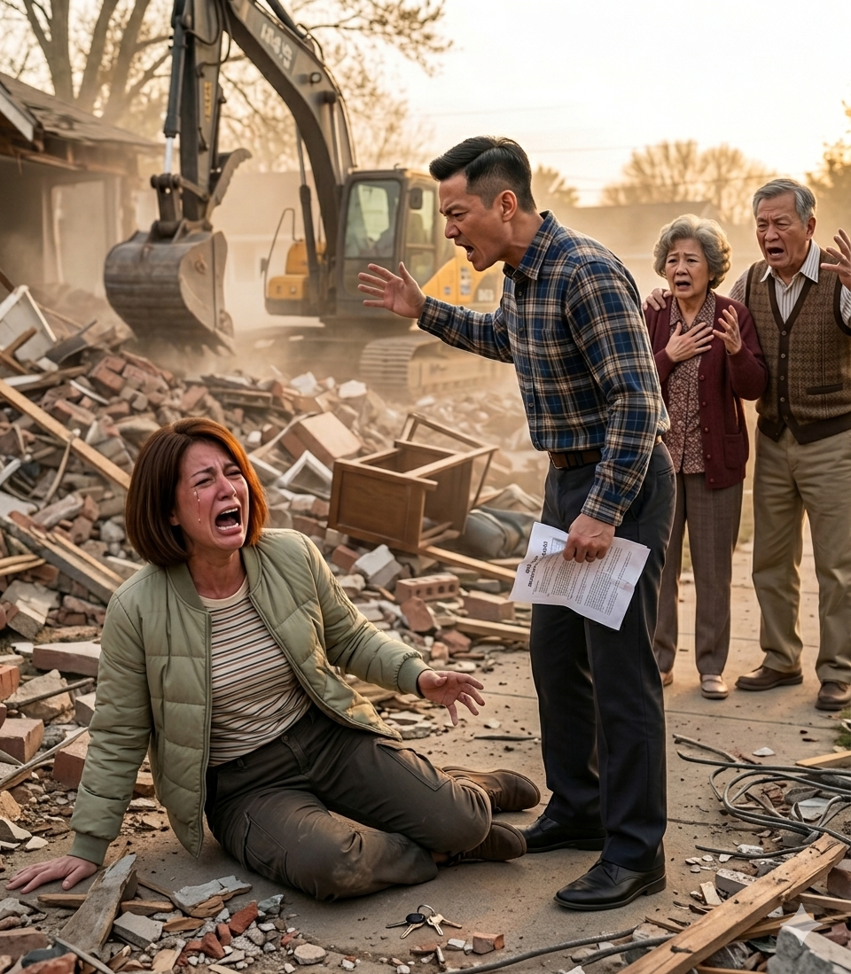 我先生要我把那五百萬美元的遺產給他，我拒絕後，他趁我出差的時候打電話來，得意洋洋地說他已經拆了我父母的房子。他以為自己贏了，但我只能嘲笑他錯得多離譜。