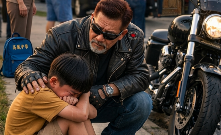 在一個寧靜的郊區小鎮，一個再普通不過的上學日早晨，一個赤腳的小男孩獨自坐在冰冷的人行道上哭泣，而其他人都匆匆忙忙地跑進教室——直到一輛摩托車低沉的轟鳴聲隆隆駛來，近到每個家長都屏住了呼吸。