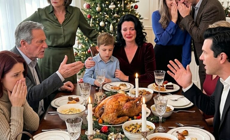 我爸把我10歲女兒的椅子拉回聖誕餐桌上。「那個座位是給我親孫的。讓開。」她在全家人面前跌跌撞撞——卻沒有人說話。我沒有大喊大叫。我只說了四個字。我媽媽的酒杯從她手中滑落。我爸臉色蒼白……