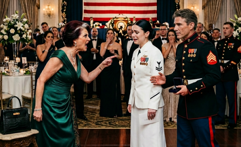 Elle a interpellé un gendarme militaire et a exigé mon arrestation pour usurpation d’identité de capitaine de la Marine. Quelques secondes plus tard, il a scanné ma carte d’identité, a ordonné à toute la salle de bal de se tenir au garde-à-vous, et tous les officiers présents se sont levés pour la femme que ma belle-mère appelait depuis sept ans « simplement la femme de Frank ». Elle pensait m’humilier en public. Elle était loin de se douter qu’elle allait se démasquer elle-même.