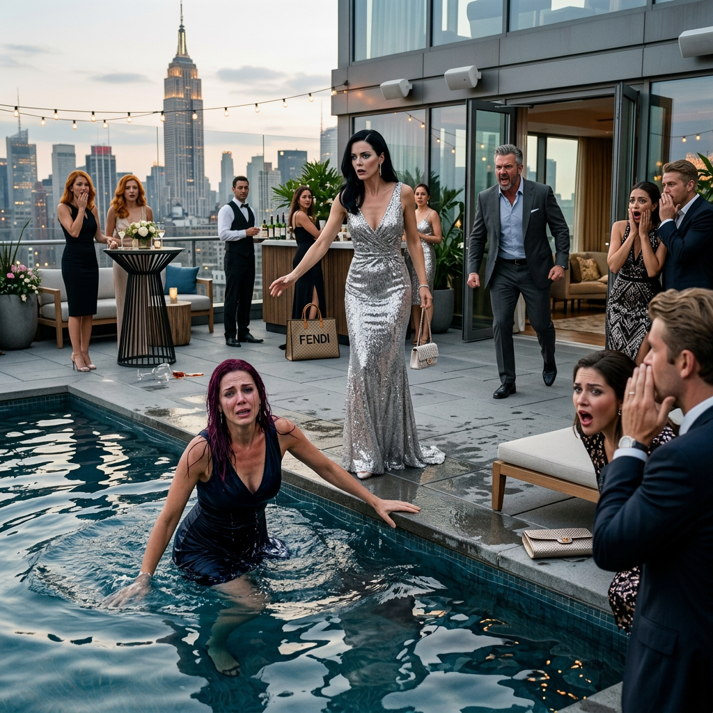 Elle m’a poussée dans la piscine, et tout le monde a ri comme si j’étais la risée de tous. Puis mon mari milliardaire est entré et tout a basculé. 