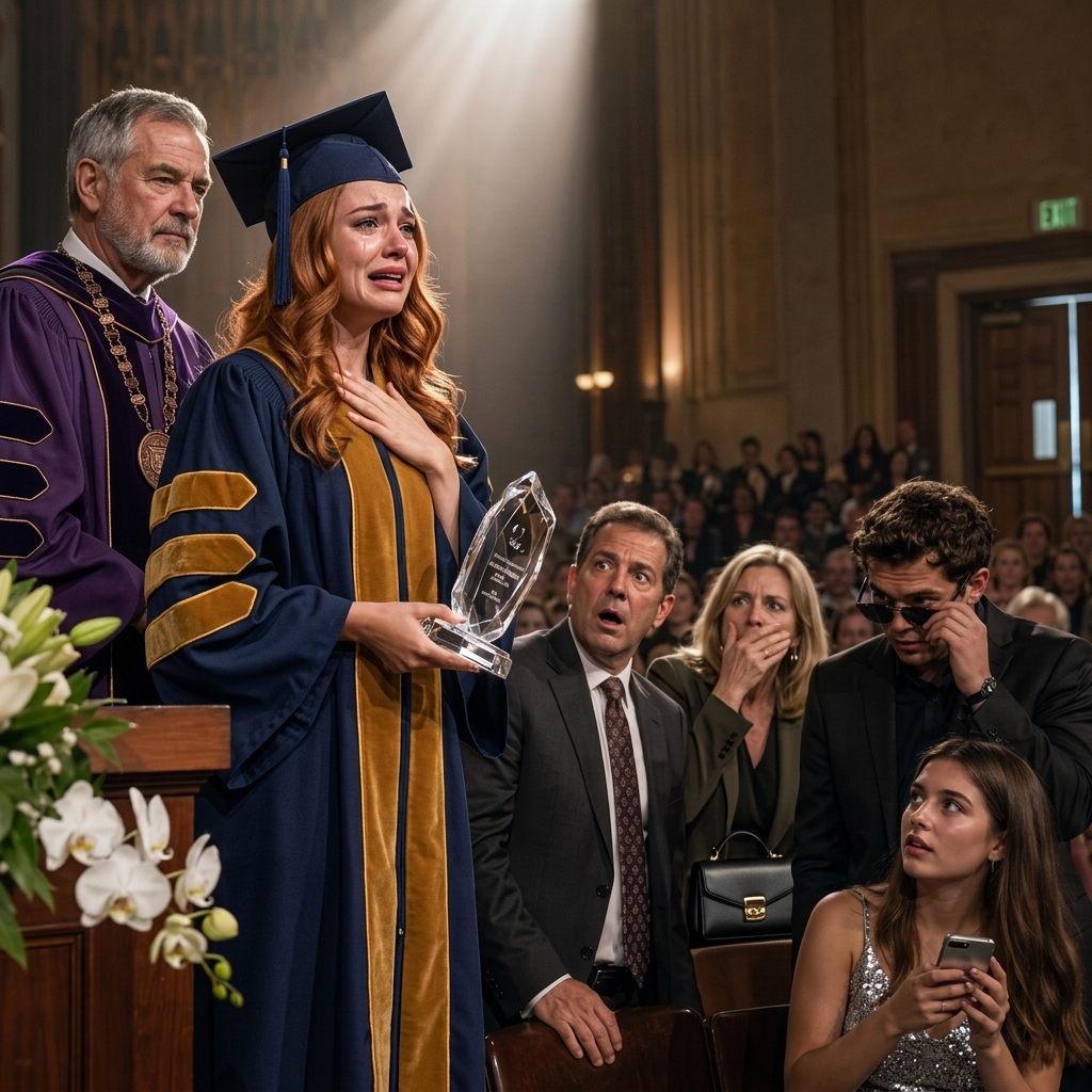 Lors de ma remise de diplôme universitaire, mon père a murmuré : « Nous en avons enfin fini de gaspiller de l’argent pour cet échec », puis le doyen a appelé mon nom, a brandi un trophée en cristal à la lumière et a révélé le seul secret que j’avais caché à ma famille pendant six mois — le secret qui avait fait baisser les lunettes de soleil de mon frère chéri et qui avait coupé le souffle à ma mère.