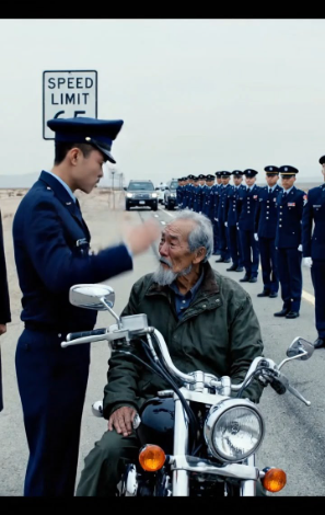 🔥他们拦下了一名82岁的老人，因为他骑着一辆生锈的摩托车——但当一名年轻士兵注意到他夹克上的补丁时，整条公路顿时安静下来