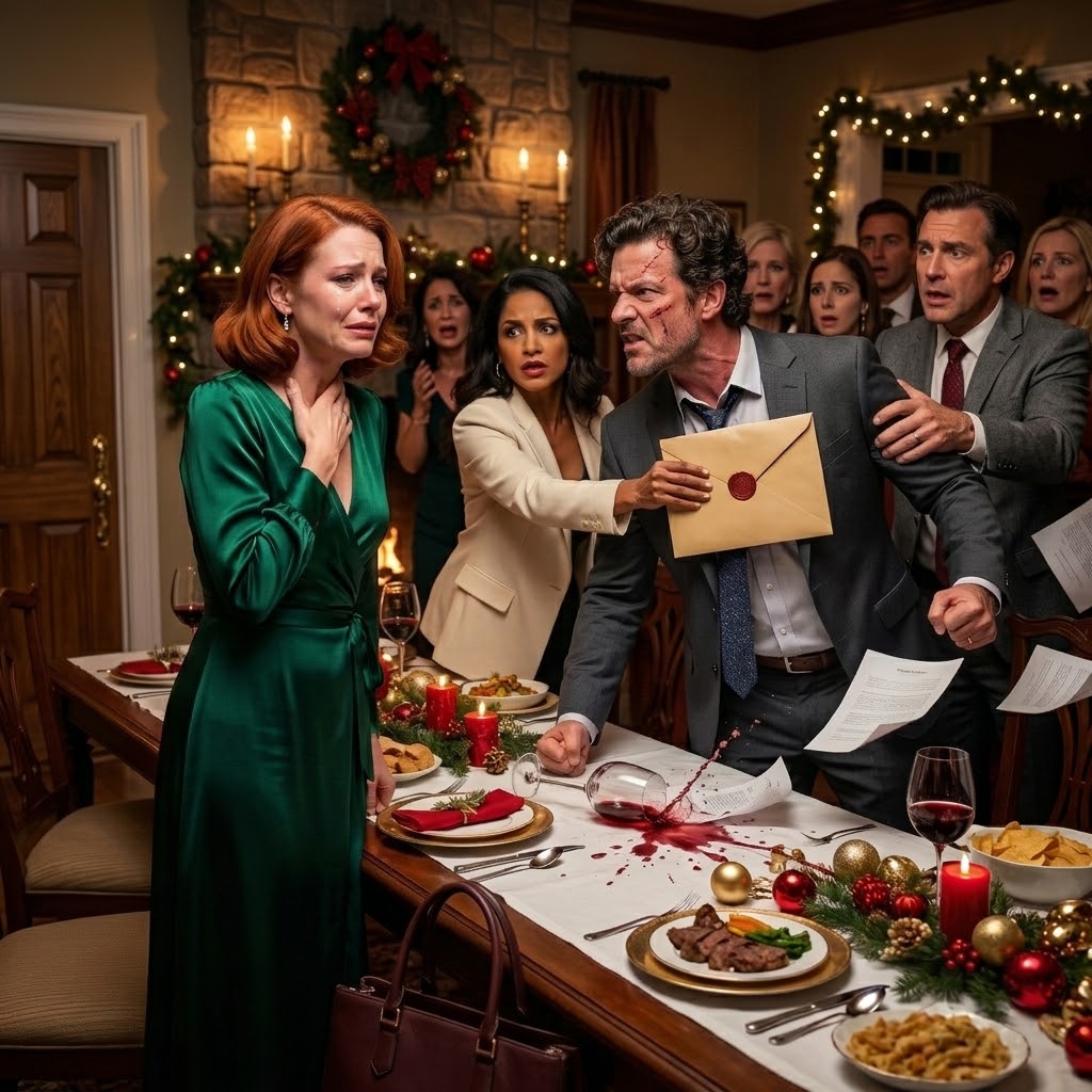 On Christmas Eve, my husband threw divorce papers on the table in front of 22 guests and sneered, “If you can’t give me an heir, what are you even here for?” I just smiled. Then my best friend stood up and handed him an envelope. His face went pale.