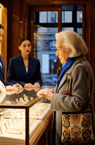Une femme âgée, aux cheveux en bataille, aux mains froissées et aux vêtements tachés de terre, entra lentement dans une bijouterie du centre-ville.