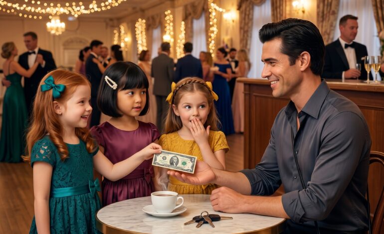 Ein einsamer Witwer saß ganz allein auf einer Hochzeit… bis drei Mädchen ihm einen Dollar für die Rolle ihres Papas an diesem Abend anboten