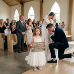 Als Ein Kleines Mädchen Während Einer Traumhochzeit Mit Einem Einfachen Schild Vor Den Altar Trat, Der Bräutigam Zusammenbrach, Die Braut In Tränen Ausbrach Und Ein Jahrzehntelang Verstecktes Familiengeheimnis Endlich Die Wahrheit Ans Licht Brachte, Die Niemand Im Kirchenschiff Jemals Hätte Erwarten Können