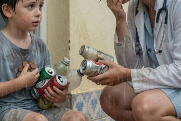 Een jonge jongen verscheen alleen bij een kleine kliniek met slechts twaalf dollar en een paar lege flessen die hij had verzameld, hopend dat het genoeg zou zijn om zijn pijnlijke gebroken been te laten behandelen. Zijn vastberadenheid en moed raakten iedereen die hem zag, maar voor de dokter werd deze ontmoeting al snel iets veel groters dan een gewone medische noodsituatie. Terwijl ze hem onderzocht, begon haar aandacht te blijven hangen bij details die haar hart sneller deden kloppen. Toen een schokkende waarheid langzaam tot haar doordrong, verstijfde ze van ongeloof: de jongen die voor haar zat, bleek dezelfde zoon te zijn die vijf jaar eerder spoorloos uit haar leven was verdwenen. Wat volgde was een emotionele onthulling vol verloren jaren, verborgen geheimen en een hereniging die niemand ooit voor mogelijk had gehouden.