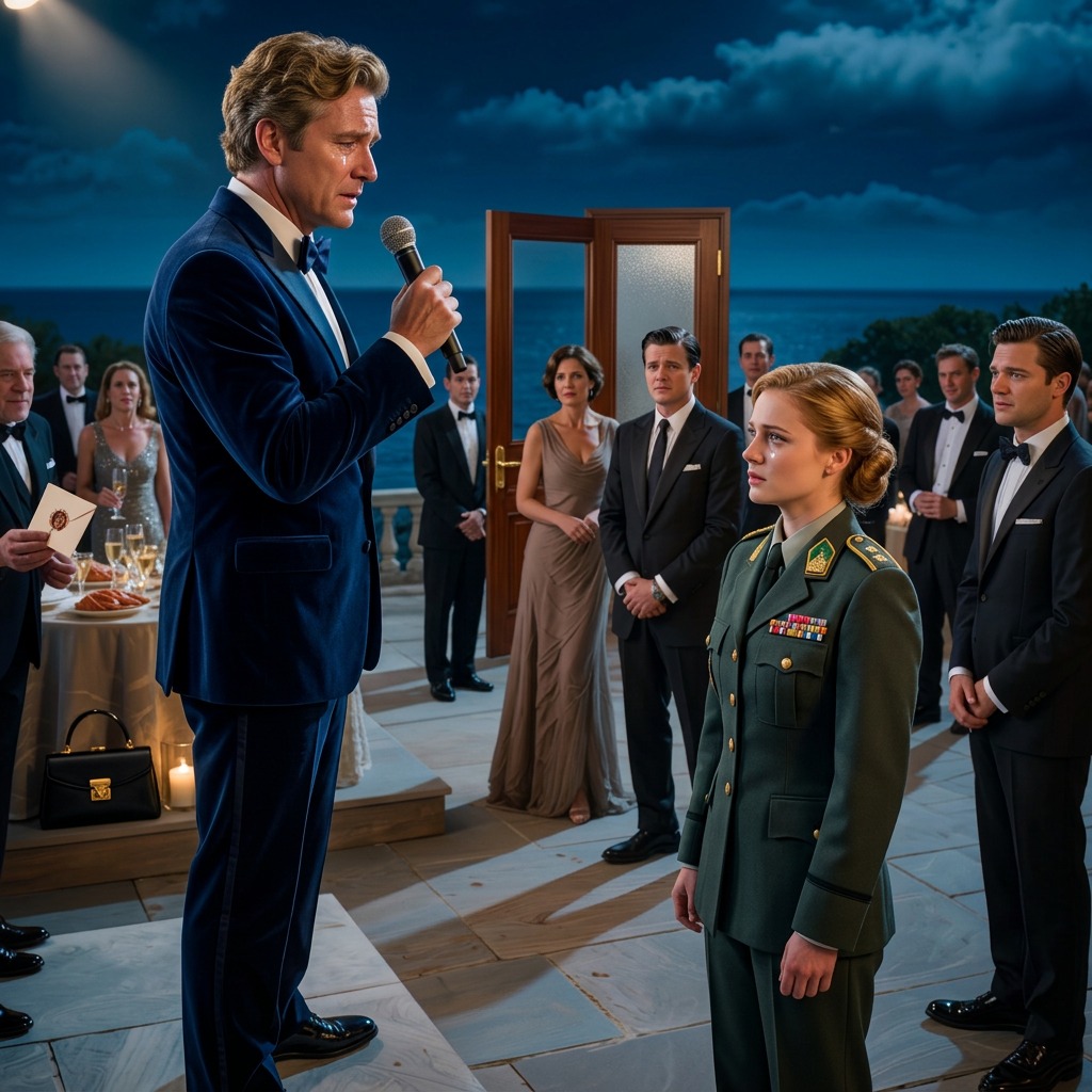 At his glittering Hamptons retirement party, billionaire Calvin Vaughn lifted a microphone, pointed at his decorated daughter, and said, “Look at my failed daughter—I wish that death notice had been real,” never realizing that the Army captain he mocked was standing there with a red-wax envelope from the family patriarch, and inside it was the one truth powerful enough to turn his crown prince into a cautionary tale.