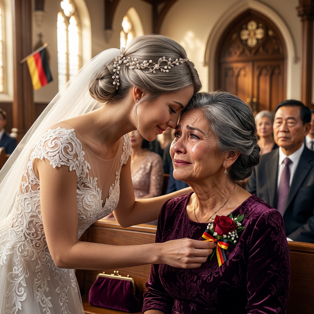 Als der große Tag der Hochzeit meines Sohnes näher rückte, kämpfte ich mit einer Angst, die ich niemandem anvertraute. Meine Kleidung war alt, mein einziges festliches Kleid war ein schlichtes grünes Kleid, das ich seit Jahren besaß, und ich schämte mich bei dem Gedanken, zwischen all den elegant gekleideten Gästen zu erscheinen. Mehr als einmal überlegte ich, der Feier fernzubleiben, um niemandem zur Last zu fallen oder peinlich aufzufallen. Doch schließlich nahm ich meinen Mut zusammen und betrat die festlich geschmückte Halle. Als meine Schwiegertochter mich entdeckte und ihren Blick auf mein grünes Kleid richtete, geschah etwas völlig Unerwartetes. Statt Verlegenheit oder Kritik zeigte sie eine Reaktion, die niemand vorausgesehen hatte. Innerhalb weniger Augenblicke herrschte in der gesamten Halle emotionale Stille, Tränen flossen, und eine berührende Wahrheit über Liebe, Dankbarkeit und Familie kam ans Licht, die diesen Hochzeitstag für immer unvergesslich machte.