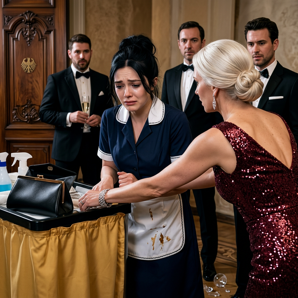 In einem luxuriösen Fünf-Sterne-Hotel wurde eine junge Zimmerkraft plötzlich des Diebstahls beschuldigt, nachdem eine wertvolle Diamantbrosche aus einer der exklusivsten Suiten verschwunden war. Ohne Beweise und ohne Möglichkeit zur Verteidigung richteten sich alle Blicke gegen sie, und die Situation drohte ihr gesamtes Leben zu zerstören. Während das Hotelpersonal bereits von einer sofortigen Entlassung sprach und die Gäste über den Vorfall tuschelten, schien ihr Schicksal besiegelt. Doch genau in dem Moment, als die Lage endgültig eskalieren sollte, betrat der Hotelbesitzer selbst den Raum – mit der verschwundenen Brosche in der Hand. Was er anschließend enthüllte, brachte nicht nur den wahren Dieb ans Licht, sondern entlarvte auch ein Netz aus Lügen und Intrigen, das sich direkt hinter den eleganten Mauern des Hotels verbarg.