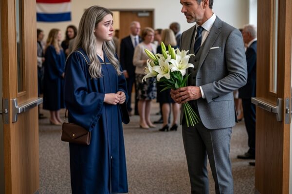 Op de dag waar ze jarenlang van had gedroomd, stond een weesmeisje klaar voor haar diploma-uitreiking terwijl ze pijnlijk besefte dat er niemand aanwezig was om trots naast haar te staan. In een moedige en onverwachte beslissing stapte ze op een onbekende man af en vroeg hem of hij voor één dag haar vader wilde zijn. De vreemdeling had geen idee dat deze eenvoudige vraag zijn leven volledig zou veranderen. Wat begon als een ontroerend verzoek tijdens een bijzondere ceremonie, groeide uit tot een verhaal vol onverwachte verbondenheid, verborgen emoties en een antwoord dat niet alleen het hart van het meisje raakte, maar ook de toekomst van hen beiden voorgoed veranderde.